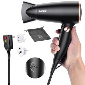 New VGR Dual Voltage(100~250V) Travel Hair Dryer with European Plug Adapter